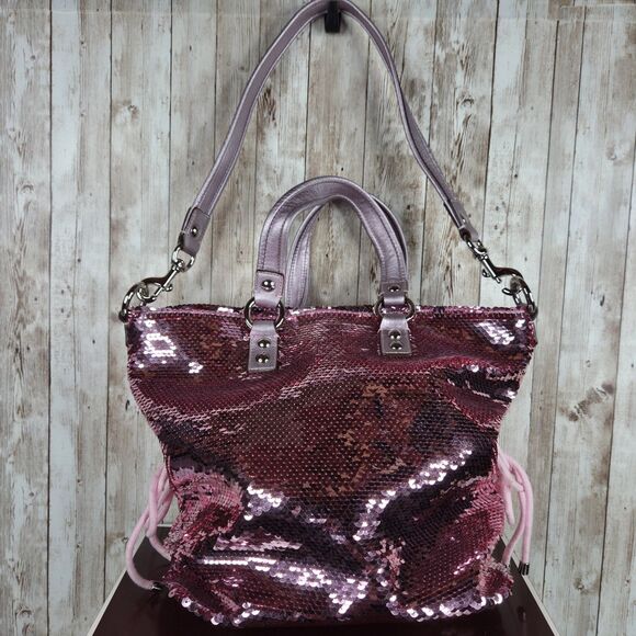 COACH 13821 Poppy Sequin Spotlight Pink Shoulder Bag Tote Special Edition Purse - Picture 5 of 16